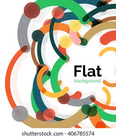 Coloridas líneas conectadas en blanco. Fondo abstracto de diseño plano