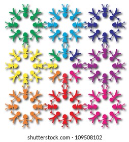 Colorful connected paper people vector EPS10