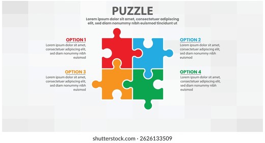 Colorful Connected Puzzle Infographic with Four Options and Editable Text Area for Marketing or Business Strategy

