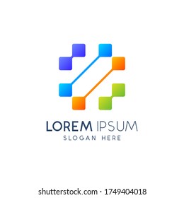 colorful connecting pixels logo design