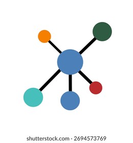 "Icono colorido de la red de la conexión con el nodo central y cinco nodos conectados.