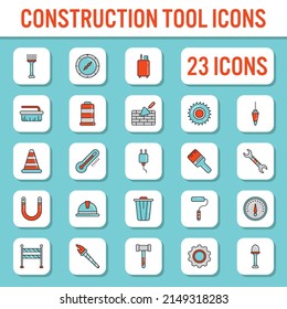 Colorful Construction Tool Icon Set In Flat Style.