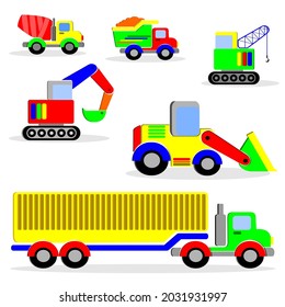 colorful construction truck icon set, side view vector illustration