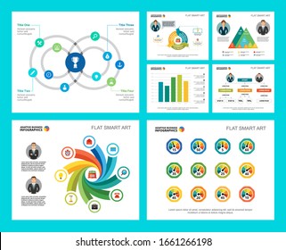 Colorful consulting or banking concept infographic charts set. Business design elements for presentation slide templates. For corporate report, advertising, leaflet layout and poster design.