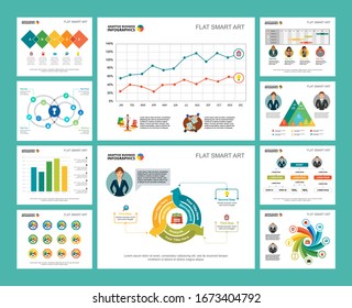 Colorful consulting or banking concept infographic charts set. Business design elements for presentation slide templates. For corporate report, advertising, leaflet layout and poster design.