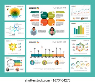 Colorful consulting or marketing concept infographic charts set. Business design elements for presentation slide templates. Can be used for financial report, workflow layout and brochure design.