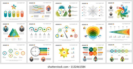 Colorful consulting or planning concept infographic charts set. Business design elements for presentation slide templates. Can be used for financial report, workflow layout and brochure design.