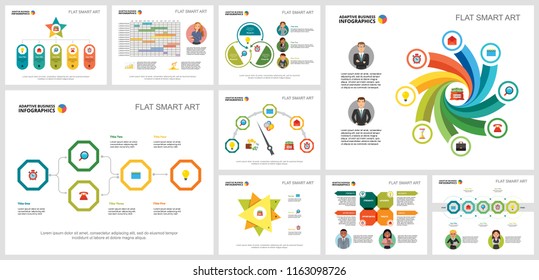 Colorful consulting or planning concept infographic charts set. Business design elements for presentation slide templates. Can be used for financial report, workflow layout and brochure design.