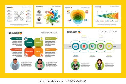 Colorful consulting or planning concept infographic charts set. Business design elements for presentation slide templates. Can be used for financial report, workflow layout and brochure design.