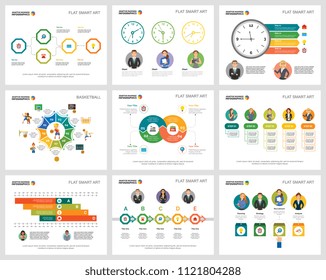 Colorful consulting or workflow concept infographic charts set. Business design elements for presentation slide templates. Can be used for financial report, workflow layout and brochure design.