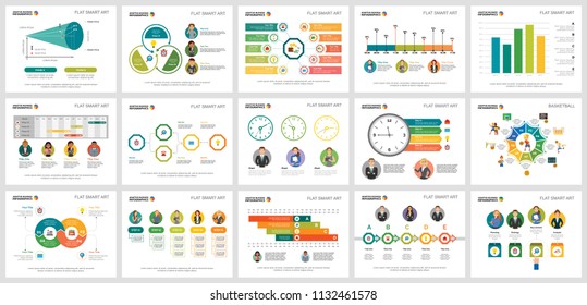 Colorful consulting or workflow concept infographic charts set. Business design elements for presentation slide templates. Can be used for financial report, workflow layout and brochure design.