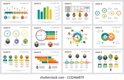 Colorful consulting or workflow concept infographic charts set. Business design elements for presentation slide templates. Can be used for financial report, workflow layout and brochure design.