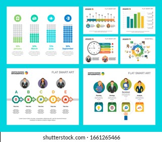 Colorful consulting or workflow concept infographic charts set. Business design elements for presentation slide templates. Can be used for financial report, workflow layout and brochure design.