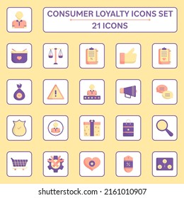 Colorful Consumer Loyalty Square Icon Set in Flat Style.