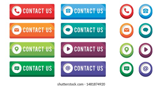 Colorful contact buttons with icons in flat design