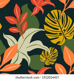 Colorful contemporary abstract floral collage with various of plants  seamless pattern. Vector design.