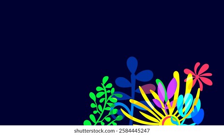 colorful contemporary floral patterned background. Flower and leaf shapes
