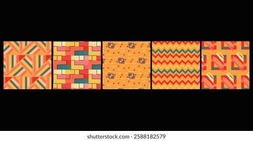 Colorful contemporary   geometric seamless pattern bundle perfect for branding, packaging,  fabric , stationary , wallpaper and stylish modern designs