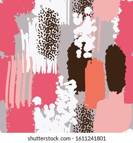 Colorful contemporary seamless pattern with abstract shapes. Modern collage illustration in vector