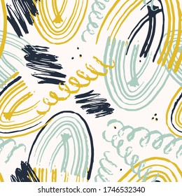 Colorful contemporary seamless pattern with abstract shapes. Modern collage illustration in vector