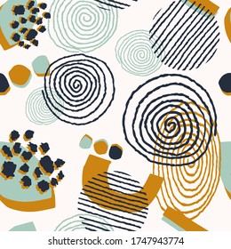Colorful contemporary seamless pattern with abstract shapes. Modern collage illustration in vector