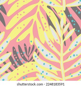 Colorful Continuous Nature Spring Foliage Fabrics Print. Black Repetitive Exotic Hawaiin Monstera Leaves Pattern. Yellow Repeated Color Garden Style Wallpaper.