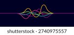 Colorful, continuous squiggle cable on a dark background. Vibrant abstract wavy lines design. Multicolored interconnected flowing wire vector illustration