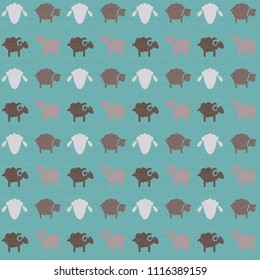 Colorful continuous textured vector pattern with cute sheep.