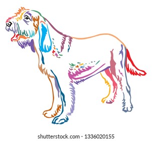 Colorful contour decorative portrait of standing in profile Spinone Italiano Dog, vector isolated illustration on white background