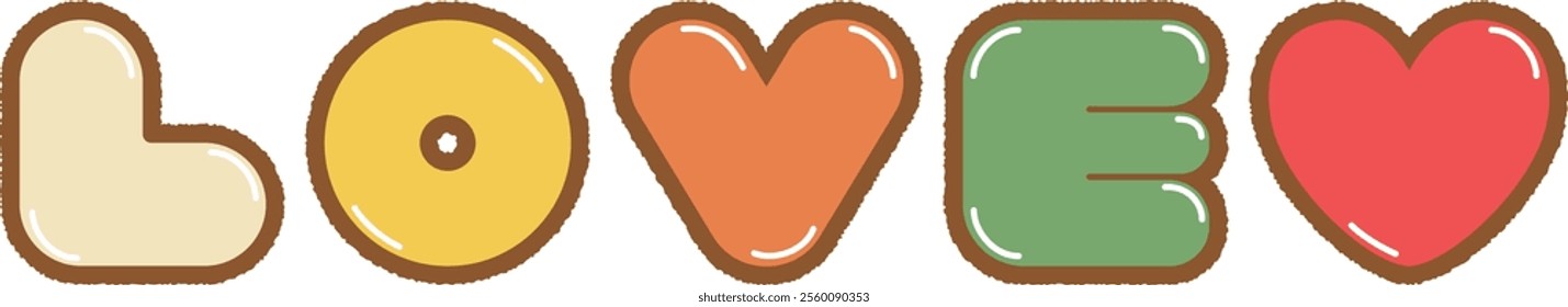Colorful cookie cutters with the word LOVE