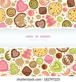 Colorful cookies horizontal torn frame seamless pattern background