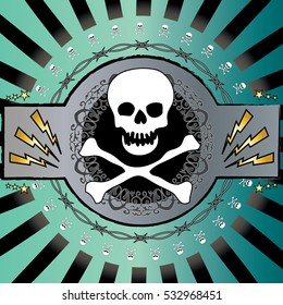 A colorful, cool skull and barbed wire background vector. Heavy metal, rock music feel.