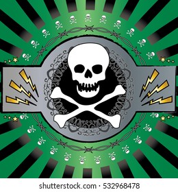 A colorful, cool skull and barbed wire background vector. Heavy metal, rock music feel.