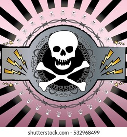 A colorful, cool skull and barbed wire background vector. Heavy metal, rock music feel.