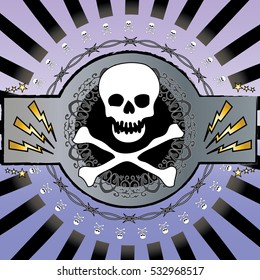 A colorful, cool skull and barbed wire background vector. Heavy metal, rock music feel.