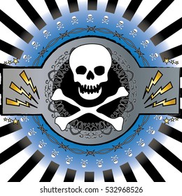 A colorful, cool skull and barbed wire background vector. Heavy metal, rock music feel.