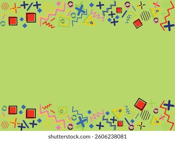 Colorful copyspace in middle of memphis elements; can be used for invitation; card; page