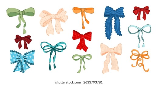 Colorful coquette Bow knots, coleção de arcos de presente. conjunto de arco, casamento, feriado, festa, presente, presente