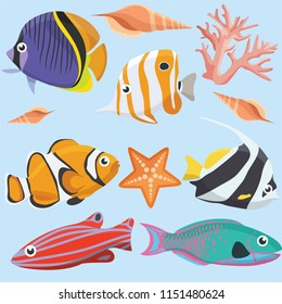 Colorful coral fishes