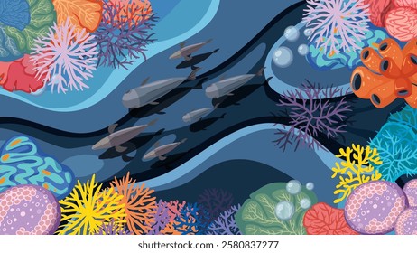 Colorful coral reef with diverse marine animals