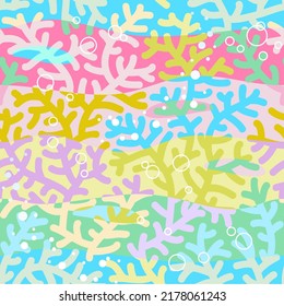 Colorful coral reef seamless or repeat pattern (background, wallpaper, swatch, texture). Single tile here.
