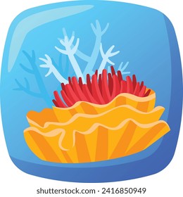 Colorful coral reef with seaweed underwater scene. Oceanic flora and marine life. Aquatic ecosystem healthy environment vector illustration.