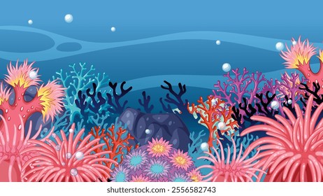 Colorful corals and sea life in ocean habitat