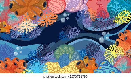 Colorful corals and sponges in a thriving underwater scene