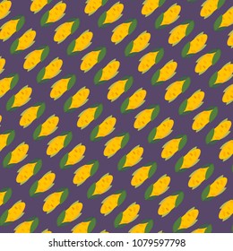 Colorful corn pattern isolated on purple background. Vegetables food concept