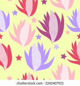 colorful corn with stars abstract seamless vector pattern. Suitable for textile, decorations, tiles, fabric, cloth and much more.