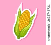 Colorful Corn Sticker Vector Illustration Cartoon Design