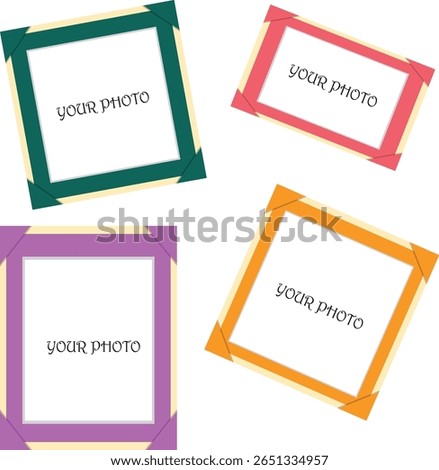 Colorful corner photo frames set in scrapbook style with paper tape accents. Editable mockup for decorating memories, journaling, or digital design.