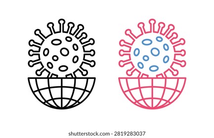 Colorful coronavirus particles inside a globe illustration