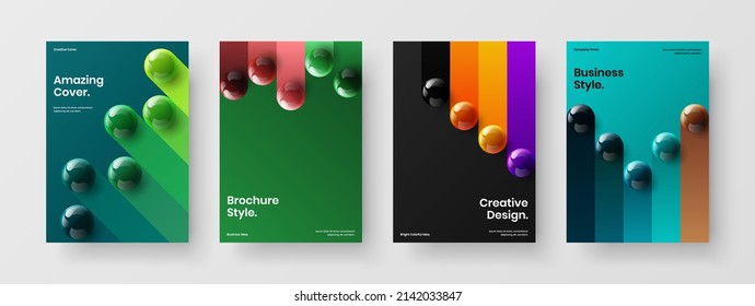 Colorful corporate cover A4 vector design template composition. Geometric realistic balls brochure illustration bundle.